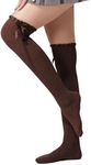 TOCONFFON Women's Girls Thigh High Stockings Over the Knee Socks with Satin Bows(Coffee,One Size)