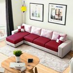 Torque - Wayland 5 Seater L Shape Fabric Sofa Set (Left Facing, Red & Light Grey) | 5 Person Sofa | Living Room, Bedroom, Home, Office Furniture | 1 Year Warranty