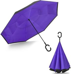 G4Free 62 Inch Large Reverse Umbrella with C-Shaped Handle, Windproof Upside Down Inverted Close Stick Umbrella for Rain and Women/Men (Black/Purple)