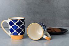 Crock Comforts Handmade Blue Ceramic Coffee & Tea Mug/Cup Set 2 - Unique Gift Idea, Perfect for Couples & Special Occasions