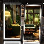 Hasipu Full Length Mirror with Lights, 180x80cm LED Lighted Floor Standing Mirror 3 Color Lighting, Full Body Dressing Hanging Mounted Mirrors, Dimmable, Tempered Glass, Safe to Use