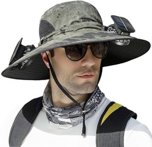 Outdoor Wide Brim Sun Hat with 2 Solar Fan Sun Bucket Hat for Men Women UPF 50+ Bucket Fishing & Beach Hat with Fan Built in (Nylon, Z-Green)