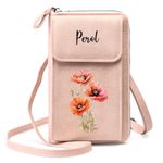 Ahgmeside Custom Leather Birthflower Money Clip Wallet Personalized Engraved Name Hold Phone Purse with Wrist Strap for Women Mom Sister Christmas Birthday Valentine's Day Gifts, Pink, Personalizef