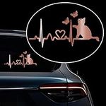 Iprokiu 2pcs Heartbeat Cat Butterfly Car Sticker Vinyl Decal Car Body Window Bumper Sticker Cute Animal Laptop Truck Wall Sticker Waterproof Funny Car Sticker and Decal Auto Decor (Bright Rose Gold)