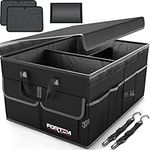 FORTEM Car Trunk Organizer, Collapsible Multi Compartment Car Organizer, Foldable SUV Storage for Car Accessories for Women Men, Non Slip Bottom, Securing Straps, Soft Cover 65L (Black, Large)