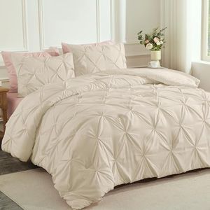 Andency Beige Comforter Set Twin(66x90Inch), 2 Pieces Comforter for Girls Kids, Soft Microfiber Pinch Pleat Comforter Set, All Season Lightweight Bedding Set