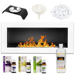 GMT - Bioethanol Eco Smokeless Fireplace White 90x40cm - Indoor Decorative Wall mounted or recessed Fire Heater Chimney - Modern Frame Design - Easy to Mount with Bio Liquid Fuel & Stones & Aroma Oils