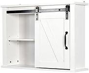 Knocbel Farmhouse Bathroom Wall Storage Cabinet, Over The Toilet Medicine Cabinet, Space Saving Sliding Barn Door Cupboard with Adjustable Shelves & Metal Handles, 27.2" L x 7.8" W x 19.7" H (White)