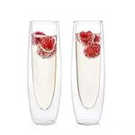 2pcs Double Wall Glass Champagne Glasses, Elegant and Insulated Stemless Sparkling Wine Flutes for Party and Special Occasions150ml (16.3×4.8cm)