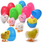 PREXTEX Large Toy Filled Easter Eggs Filled with Wind-Up Rabbits and Chicks - Wind Up Chicks and Rabbits - Toy Wind Up Chick and Rabbit