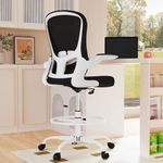 Drafting Chair, Tall Office Chair with Flip-up Armrests Executive Ergonomic Computer Standing Desk Chair, Office Drafting Chair with Lumbar Support and Adjustable Footrest Ring