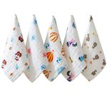 XEAMUSY soft muslin shark 100% organic bamboo cotton bath face new born baby Extra Soft Hankies Reusable Napkins for Infants Toddlers towels set (pack of 5) (White)