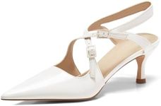 Coutgo Womens Slingback Kitten Heels Pointed Toe Criss Cross Pumps Buckle Office Dress Shoes, White, Size 9.5