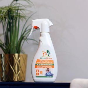Greenhome, Spray Anti-Punaises de Lit, Anti-Acariens, Anti-Moustiques pour Textiles, 500mL, Actif d'inspiration Végétale Non Neurotoxique