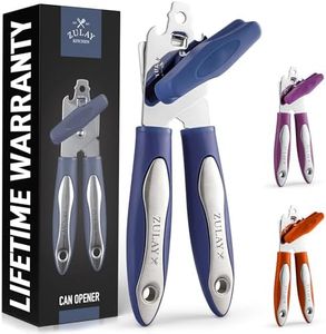 Zulay Kitchen Can Opener Handheld - Durable Manual Can Opener Smooth Edge Cut Stainless Steel Blades - Heavy-Duty Can Opener Manual with Comfortable Grip Handle and Large Turn Knob (Blueberry)
