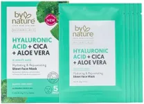 By Nature Face Mask with Hyaluronic Acid, Cica, and Aloe Vera - 5 Sheet Masks - Hydrating and Rejuvenating Skincare Set