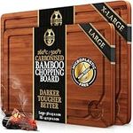 Deer & Oak Carbonised Wooden Chopping Board Set - 1x Large 38x25x2cm & 1x XL 44x30x2cm, Pre-Oiled Bamboo Cutting Board Set for Carving Meat, Fish, Vegetables, Chopping Boards for Kitchens