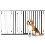 PawHut Dog Gate Wide Stair Gate w/ Door Pressure Fit Pets Barrier for Doorway, Hallway, 76H x 75-145W cm - Black