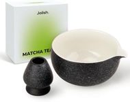 Joiish Matcha Bowl with Spout, Ceramic Matcha Bowl and Whisk Holder Set, Matcha Mixing Bowl for Whisking Matcha, Charcoal Grey (18 Ounce)