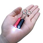 Smallest Keychain Flashlight Super Mini Small Led Flashlight Bright Key Ring Light Torch for EDC Emergency Dog Walking Sleeping Reading Gift for Parents Kids Friends(Black red 2PCS)