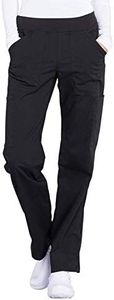 CHEROKEE Workwear Professionals Women Scrubs Pant Mid Rise Straight Leg Pull-on Cargo WW170P, S Petite, Black