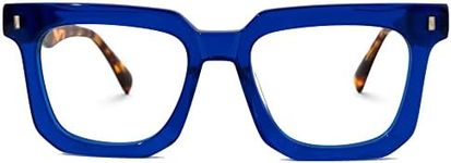 Zeelool Classic Oversized Square Eyeglasses Frame with Non-prescription Clear Lens for Women Men Coville ZJGA830292, Zjga830292-01 Blue, Large