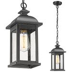 FEMILA Outdoor Pendant Light, 19 Inch Large Vintage Hanging Lantern Light, Outdoor Pendant Lights for Porch with Adjustable Chain, Black Finish, Seeded Glass, 4FD54H2 BK