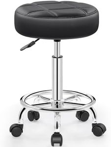 Brick Attic Rolling Stool with Wheels, PU Leather Small Office Chair with Foot Rest,Versatile Adjustable Swivel Stool for Tattoo Massage Salon Spa Teach Medical Facial Office Home Work Kitchen