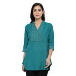 Indietoga Women's Plus Size Green Embroidered Cotton Linen Tunic Tops (5XL)