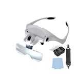 Head Magnifying Glasses Loupe Visor with Led Light Hands Free Headband Magnifier Headset for Close Work,Eyelash Extension,Watch Repair,Crafts,Hobby,1.0X/1.5X/2.0X/2.5X/3.5X