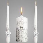 Unity Candles for Wedding Ceremony Set - 3 Pcs 6" Pillar & 2 10" Tapers Candles - Unity Decorative Wedding Candle White Ceremonial Candles - Wedding Table Centerpiece - Velas Decorativas para Boda