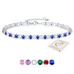 Sfoni Ankle Bracelet for Women, Adjustable Slider Bracelet Anklet with Cubic Zirconia Summer Ankle Chain Anniversary Birthday Graduation Jewellery Gifts for Teen Girls, Blue Stone