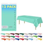 ZIMPLEWARE Premium Aqua Plastic Table Cloth Disposable (12 Pk) Plastic Tablecloths for Rectangle Tables (54in x 108in) Party Table Cloths Disposable for 6ft to 8ft Rectangle Tables