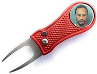 Smash Factor Tiger Woods Mugshot Golf Divot Repair Tool with Ball Marker - Foldable Switchblade Design (Red)