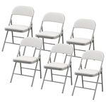 Charles Jacobs Cushioned Cream Fabric Folding Chairs with a Grey Metal Frame - Set of 6