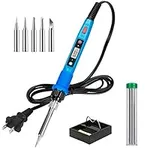 LCD Digital Soldering Welding Iron Kit with Ceramic Heater,5pcs Tips, Stand, Solder Tube, Sponge for Metal, Jewelry, Electric, DIY, Portable, 80W 110V