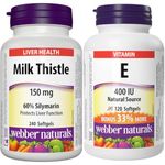 Webber Naturals Milk Thistle Extract, 150 Mg 240 count & Vitamin E 400 IU, 120 Softgels, Natural Source of Vitamin E, Antioxidant Support