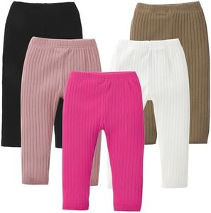 DREAM BUS 5 Pack Toddler Girl Pants Baby Girl Solid Ribbed Pants Toddler Girls Bottoms Leggings Newborn Cotton Jogger