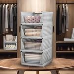 Kuber Industries Large 4 Pcs Storage Organizer | Wardrobe Organizer For Clothes | Cupboard Organizer | Foldable Shirt Stacker Box | Cloth Box for Almirah | Closet Storage Basket| Gray