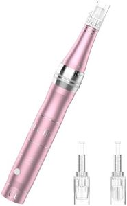 PELCAS Dermapen, Micro Aiguille Stylo Électrique Rechargeable Antivieillissement Peau Appareil avec 3 Têtes d’Aiguilles pour Acné Cicatrices Rides Vergetures Tachetures 0-2 mm Réglable