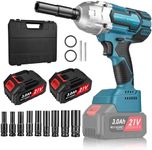 NUZEKY Cordless Electric Impact Wrench 1/2 inch: Max Torque 479 Ft-lbs(650Nm), 3300RPM, Brushless Impact Gun with 2X 3.0Ah Battery, Charger & 9 Sockets - High Power Impact Wrench for Car Home