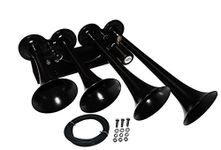 Viking Horns V003AB Black 4 Trumpet Loud 149 DECIBELS Train AIR Horn with AIR Hose and Electric AIR Valve Solenoid