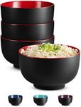 Kook Ceramic Japanese Noodle Bowl Set, Large Capacity, For Ramen, Udon, Soba, Pho and Soup, Microwave and Dishwasher Safe, 1 Litre, Black/Red, Set of 4