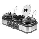 Tower T16015 Three Pot Slow Cooker with Independent Temperature Controls, Keep Warm Function, 4.5L, Stainless Steel,Black