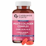 Carbamide Forte Hydrolyzed Multi Collagen Tablets With 5 Types (I, II, III, V & X) of Collagen Powder for Joint Support & Glowing Skin | Collagen Supplements for Women & Men - 90 Tablets