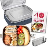 Bento Lunch Box and Insulated Lunch Bag | Stainless Steel | Leak Proof Lid | Large Heavy Duty Container | Removable Divider | Lunch Box Ideas Recipe Book