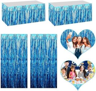 4P Metallic Foil Fringe Tinsel Table Skirts for Rectangle Tables Backdrop Banner Streamer Garland Curtains for Parade Floats Wedding Graduation Anniversary Birthday Parties Decoration (Lake Blue)