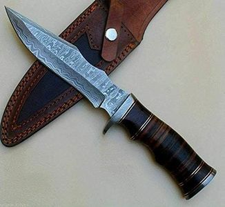 Damascus Steel Custom Handmade Damascus Steel Fix Blade Full Tang Knife With Leather Sheath Cover