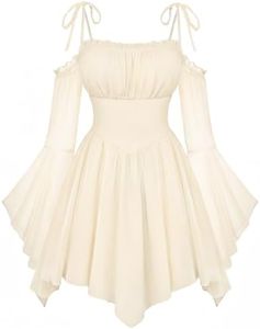 Womens Renaissance Fairy Dress A Line Boho Corset Dress Apricot S