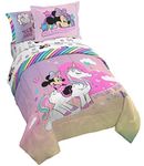 Disney Minnie Mouse Unicorn Dreams 5 Piece Twin Bed Set - Includes Reversible Comforter & Sheet Set Bedding - Super Soft Fade Resistant Microfiber - (Official Disney Product)